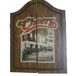 Vintage Cheers Wooden Case And Dartboard